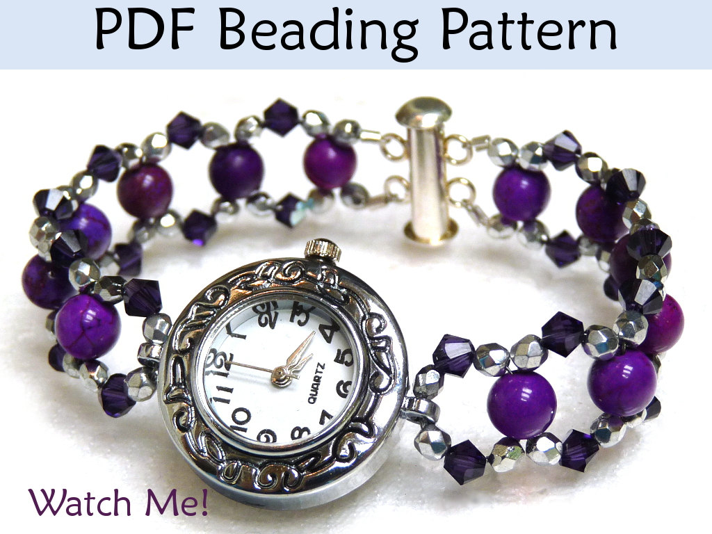 Beading Tutorial, Watch Bracelet Jewelry Pattern, Beads, PDF